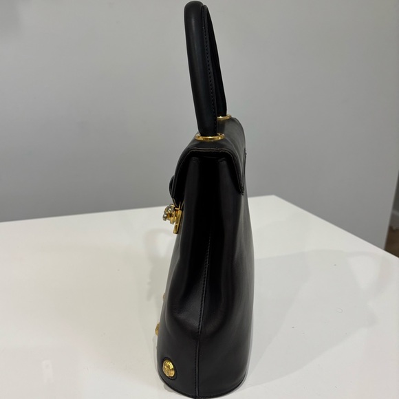 Vintage Ferragamo Black Gancini Top Handle Bag Structured Leather Crossbody - Picture 3 of 10